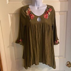 Floral Embroidered Khaki Women's Tunic